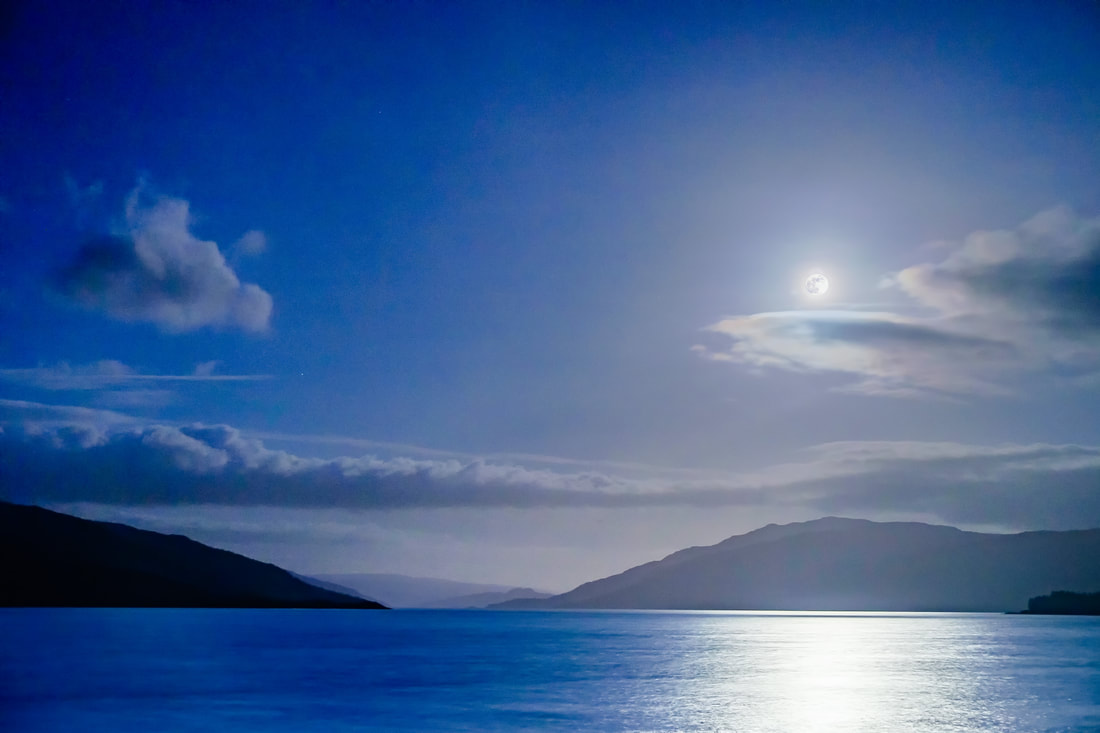 Loch Sunart lit by the white light from the Pink Full Moon of April 2020 | Sunart Scotland