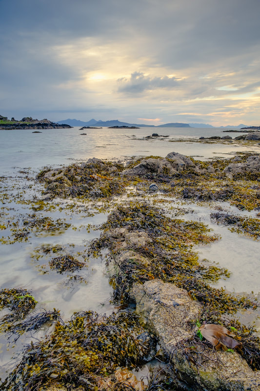 Kilmory Beach at low tide with rocks and seaweed revealed | Ardnamurchan Scotland