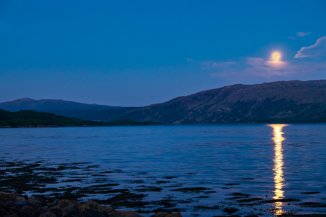 A full moon rising over Loch Sunart at Resipole | Stargazing Ardnamurchan Scotland | Steven Marshall Photography