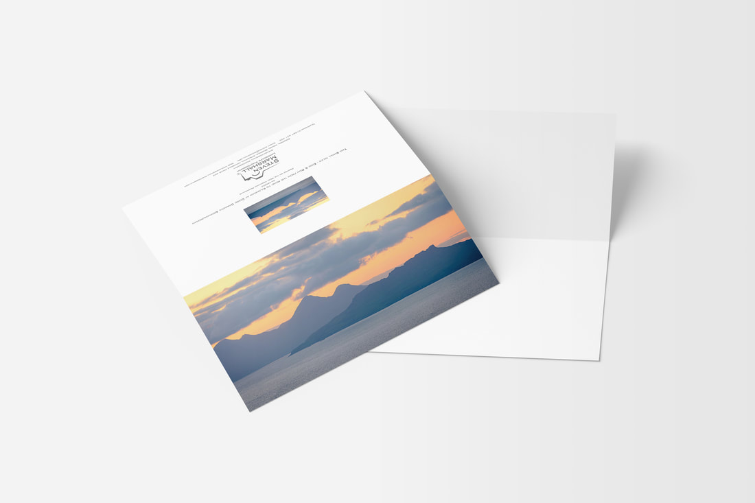 A DL sized greeting card featuring the view of the Small Isles of Eigg & Rùm from the road to Kilchoan above Fascadale on a fine mid-summer’s evening | Ardnamurchan Scotland
