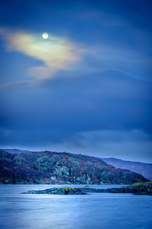 The January 2018 Super Blue Blood Moon over Kentra Bay in the morning Blue Hour, just before sunrise | Ardnamurchan Scotland