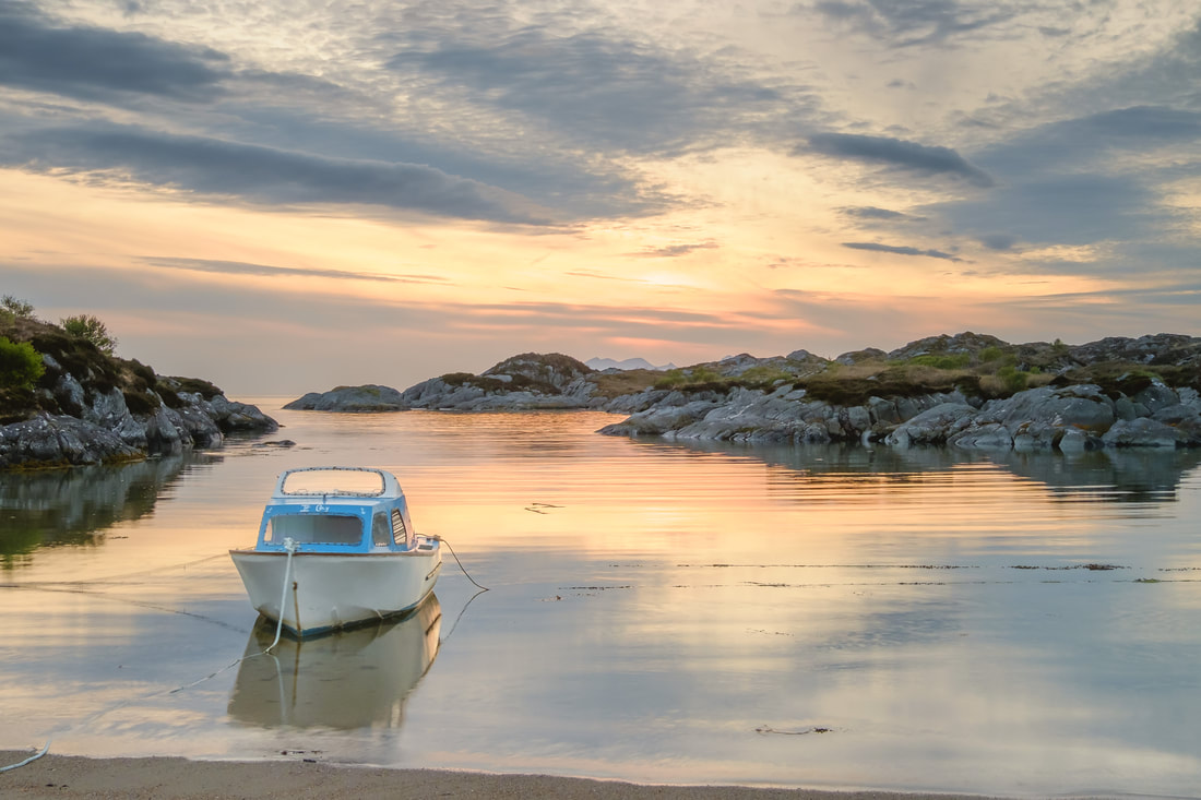 A perfectly calm West Coast sunset on the beach at Ardtoe | Ardnamurchan Scotland | Steven Marshall Photography