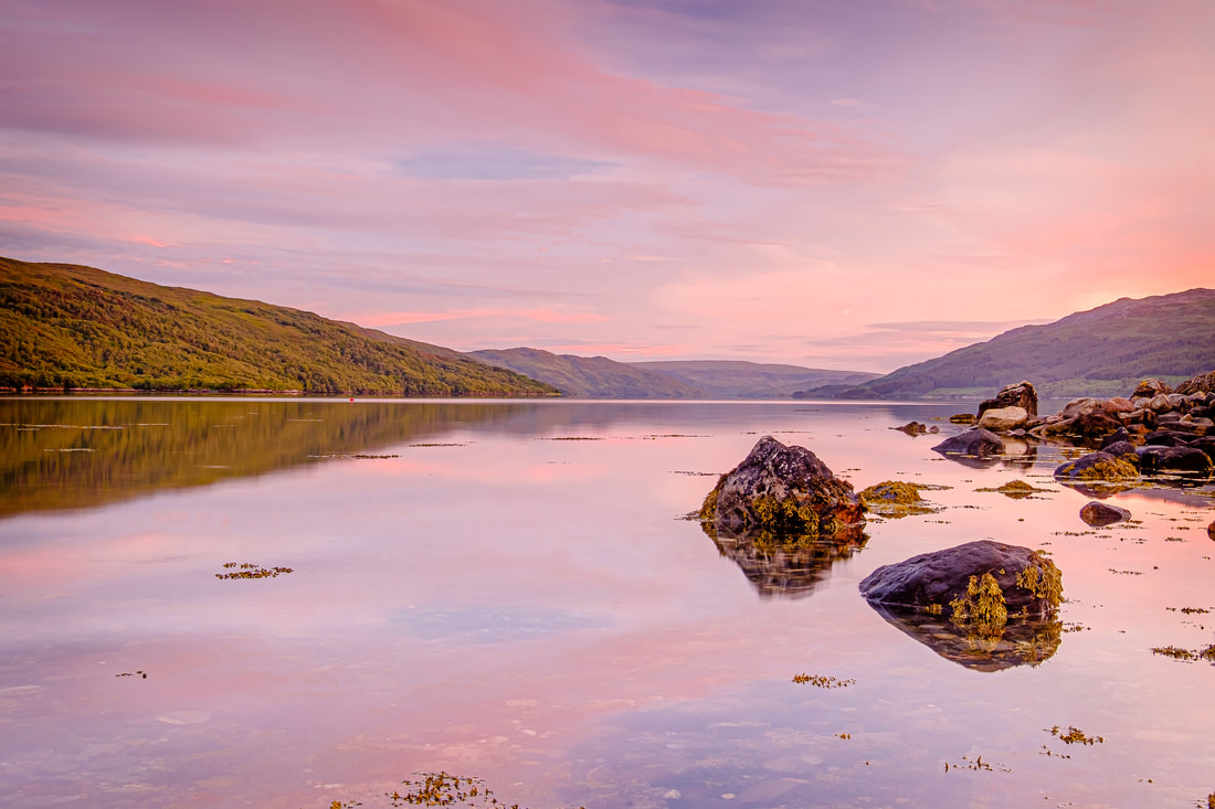 Sunset over Loch Sunart at Resipole on the Summer Solstice with a pink sky over the hills of Morvern | Sunart Scotland