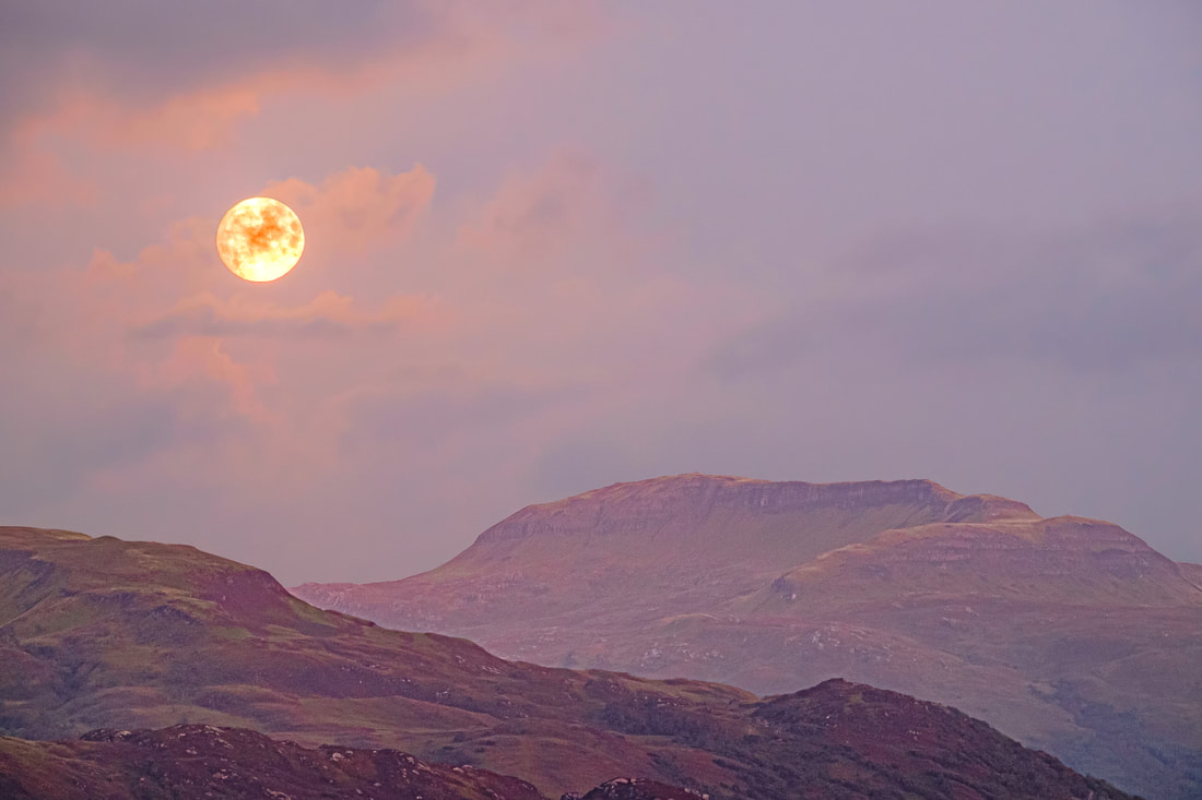September’s Harvest Moon rising over Morvern and lighting up the north facing slopes of Beinn na h-Uamha | Morvern Scotland