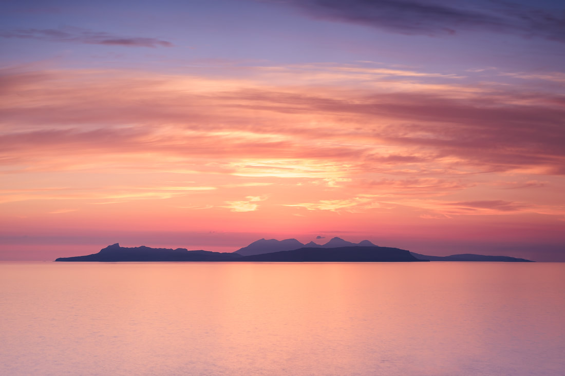 The Small Isles of Eigg and Rùm viewed from Smirisary at sunset | Moidart Scotland | Steven Marshall Photography