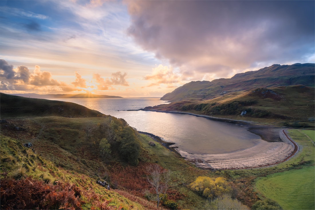 A view of the Sun setting over the north end of the Isle of Mull from Camas nan Geall | Ardnamurchan Scotland | Steven Marshall Photography