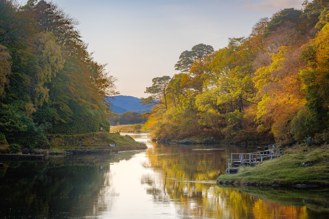View down the River Shiel at Blain on an autumn afternoon, as the last light of the day bathed the golden foliage on the trees along its northern bank | Moidart Scotland