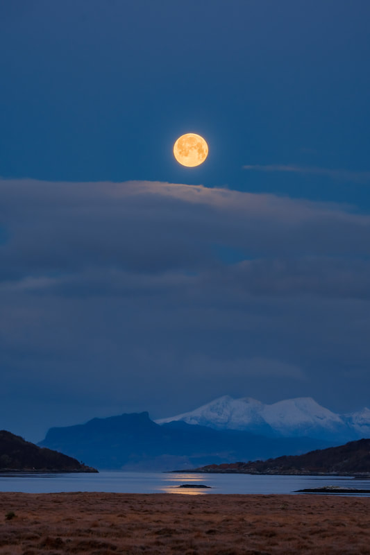 Cold Full Moon over the Small Isles of Eigg and Rùm out beyond Kentra Bay | Ardnamurchan Scotland | Steven Marshall Photography