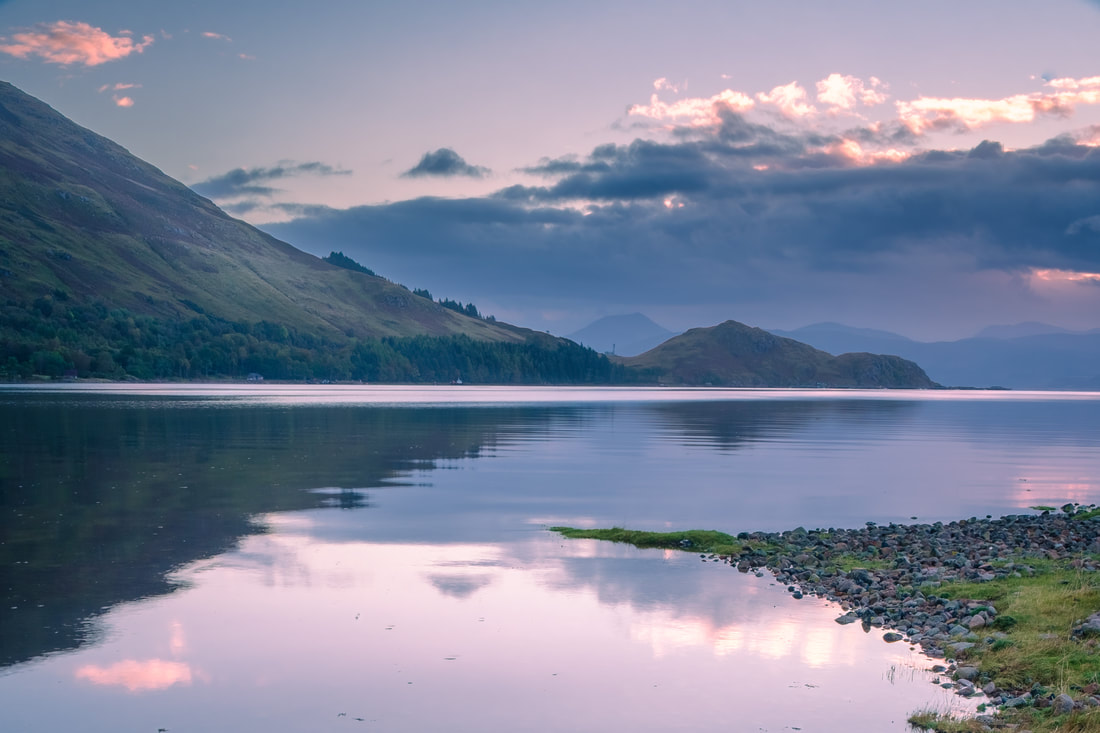 Lilac skies above Loch a’ Choire, Kingairloch Estate at dawn | Ardgour Scotland | Steven Marshall Photography