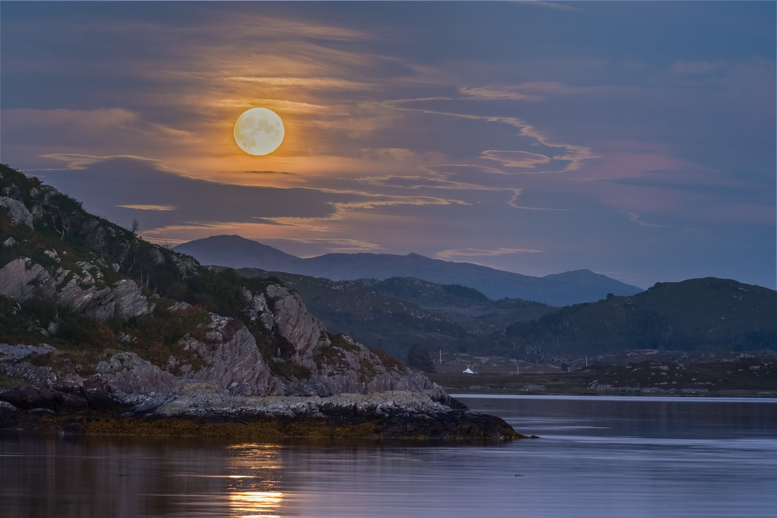 A full moon rising above Kentra Bay | Ardnamurchan Scotland | Steven Marshall Photography