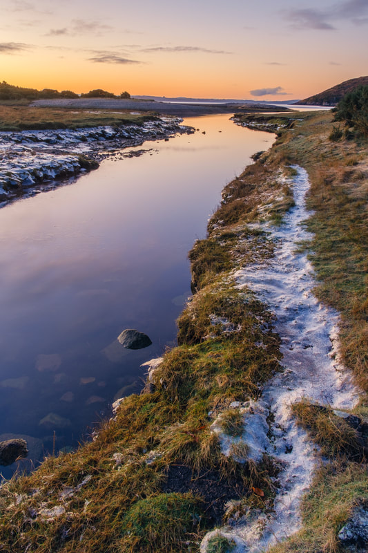 Camasnacroise at daybreak on a winter morning with ice sitting at the high tide mark | Ardgour Scotland | Steven Marshall Photography