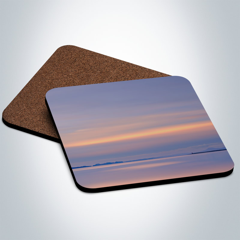 Souvenir photo coaster featuring an image of the colour and light of daybreak on Loch Linnhe at Clovullin | Ardgour Scotland