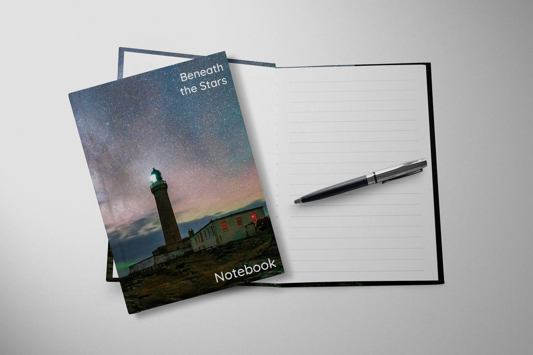 Souvenir hardbacked notebook featuring Ardnamurchan Lighthouse beneath the stars | Ardnamurchan Scotland