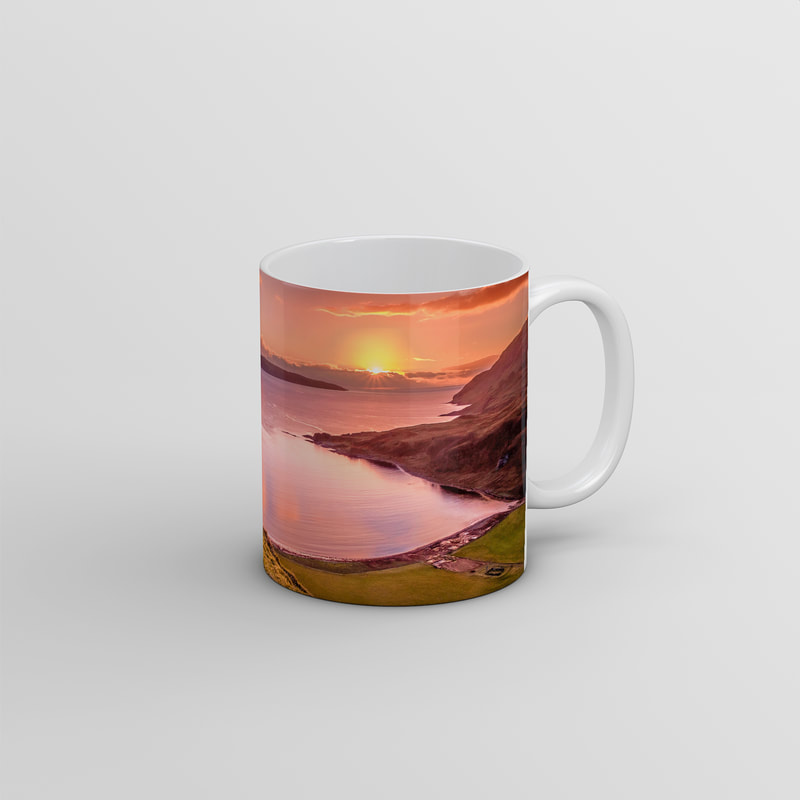 Souvenir photo mug featuring an image of the view over Camas nan Geall towards the northern tip of the Isle of Mull at sunset | Ardnamurchan Scotland