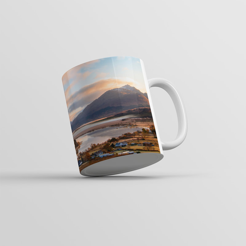 Souvenir photo mug featuring an image the view over Acharacle towards Loch Shiel on a misty autumn morning | Ardnamurchan Scotland