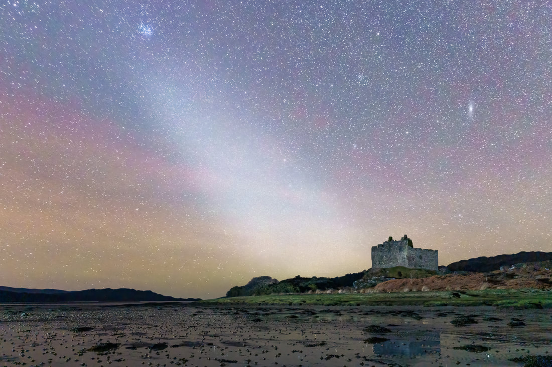 Zodiacal light in the night sky above Castle Tioram | Moidart Scotland | Steven Marshall Photography