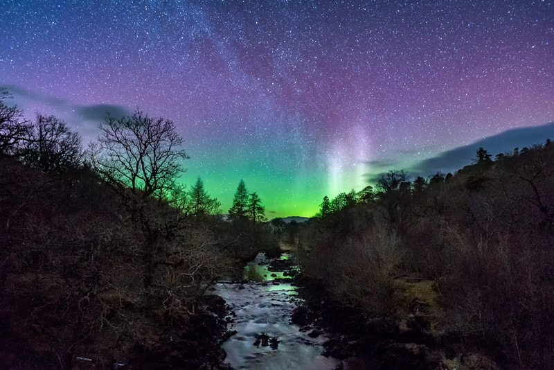 A time to pause when crossing the bridge over the River Aline by Kinlochaline Castle, to look up the river and take in the sight of the Northern Lights.