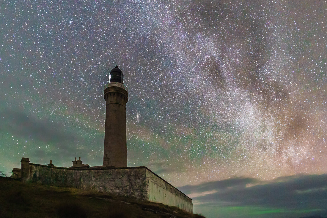 Ardnamurchan Lighthouse sitting under the Milky Way with the Andromeda Galaxy to its right, Ardnamurchan, Scotland | Steven Marshall Photography