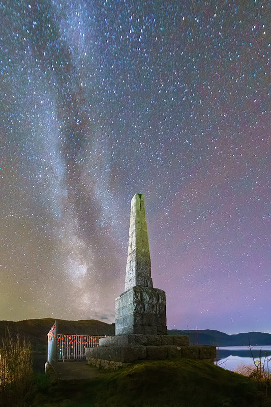 Strontian War Memorial under the night sky and Milky Way | Sunart Scotland | Steven Marshall Photography