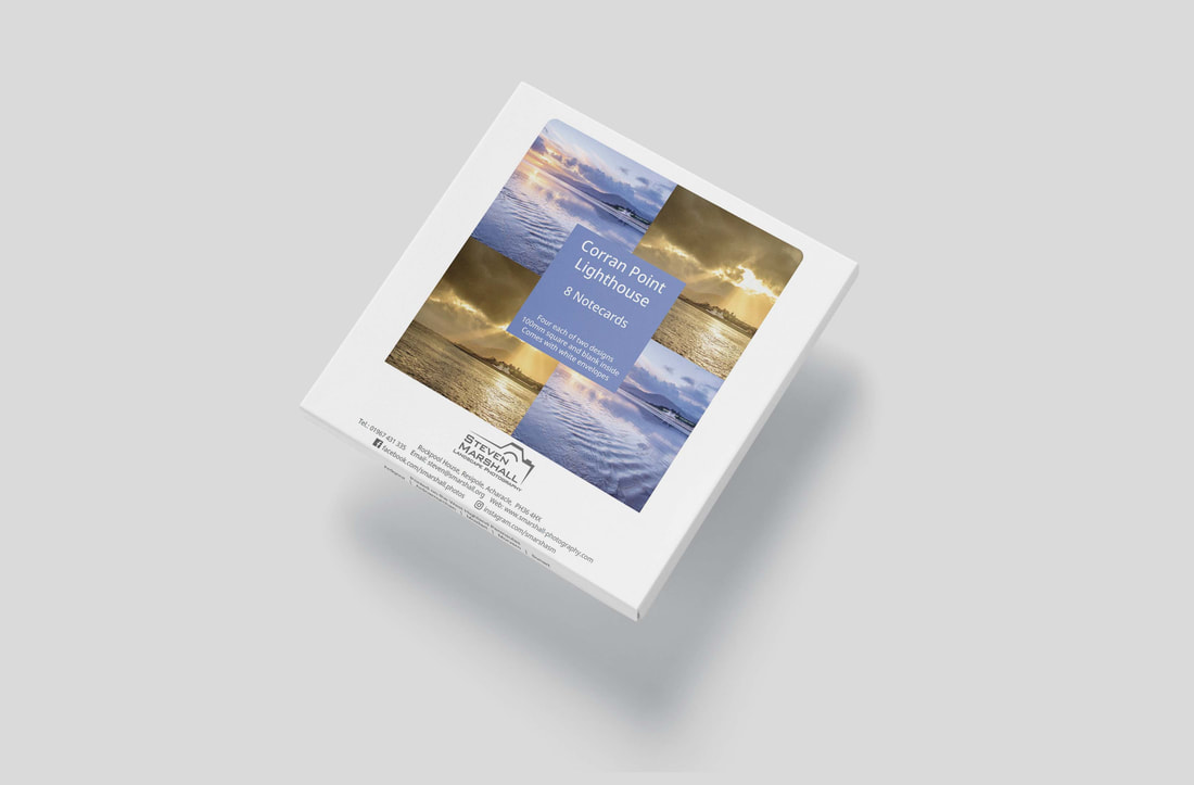 100mm square notecards featuring two images of Corran Lighthouse photographed on a west coast evening | Ardgour Scotland | Steven Marshall Photography