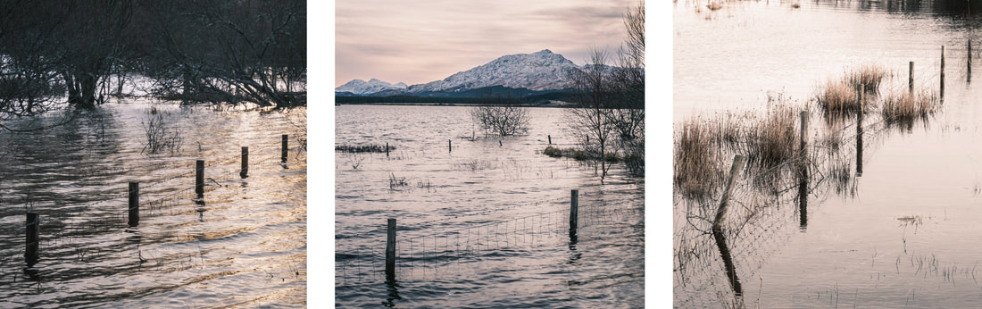 Submerged fence posts in the flooded fields around the edge of Loch Sheil in Acharacle | Ardnamurchan, Scotland | Steven Marshall Photography