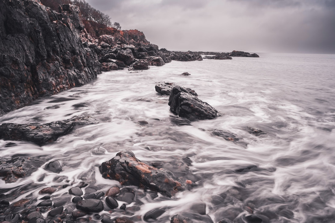 Waves washing over the rocks on a grey day at Fascadale Bay | Ardnamurchan, Scotland | Steven Marshall Photography